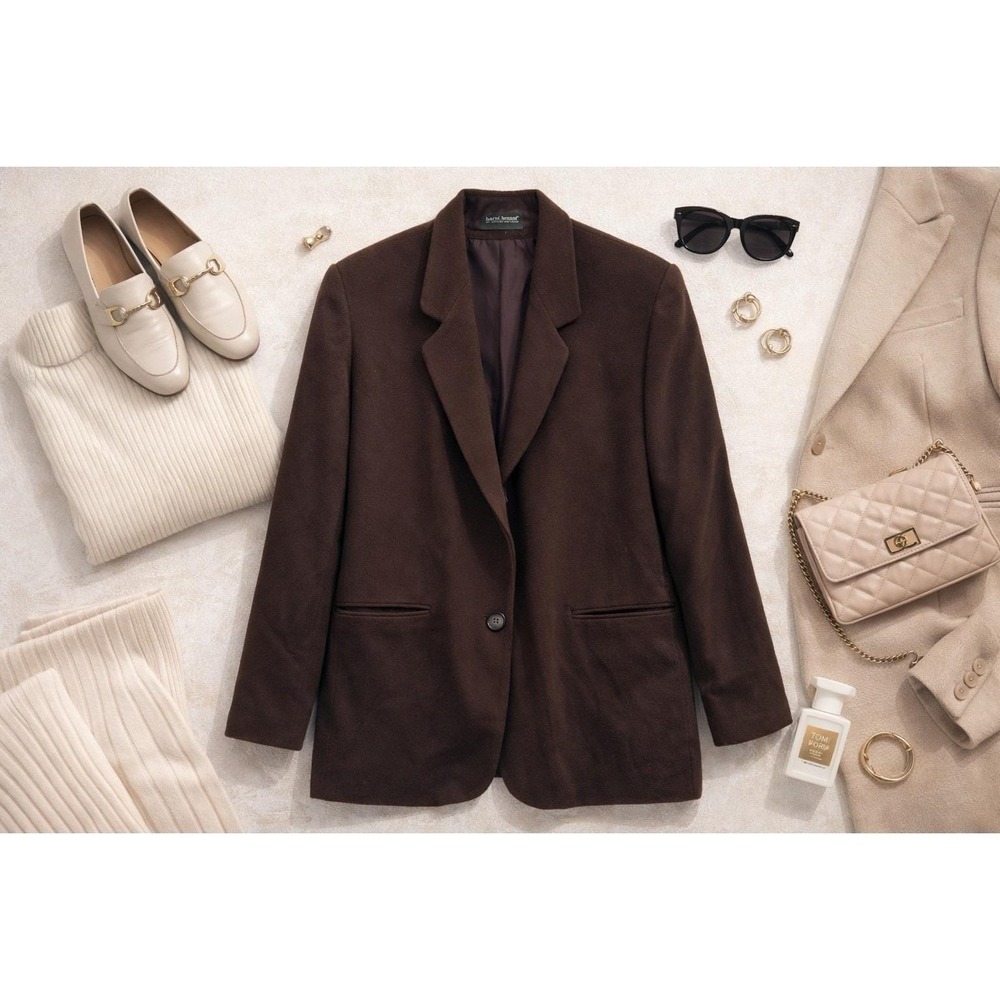 Vintage Harve Benard Blazer Women Brown Single Button Dark Academia Minimalist